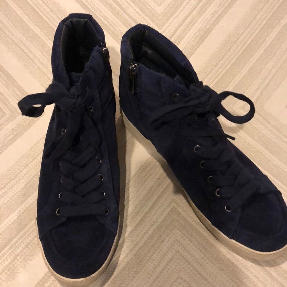 Sam Edelman Navy Blue Suede High Top Sneakers Side Zipper Size 8.5